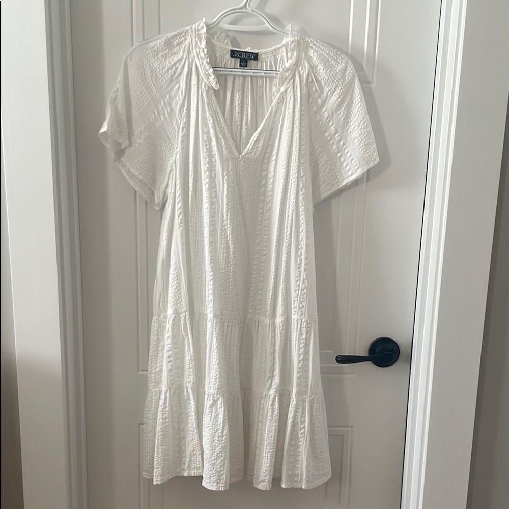 J. Crew White Ruffle Tiered Short Sleeve Mini Dress